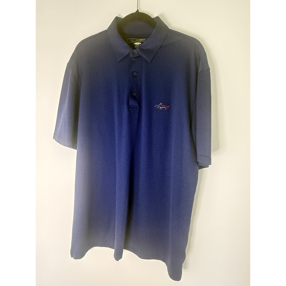 Greg Norman Play Dry Mens XXL Golf Polo Blue Shark Logo Performance Geometric